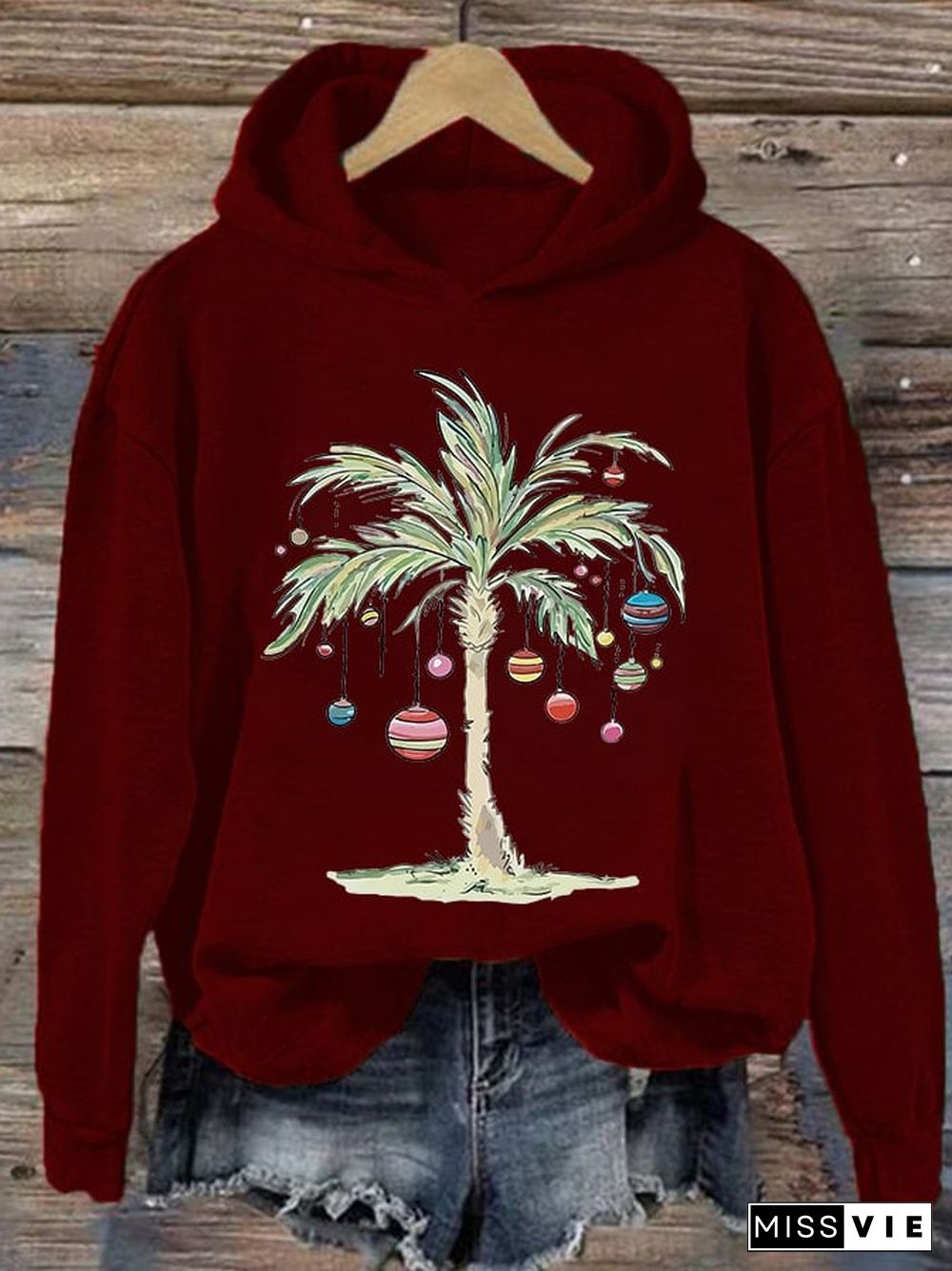 Women'S Casual Merry Christmas From Coconut Tree Printed Long Sleeve Sweatshirt