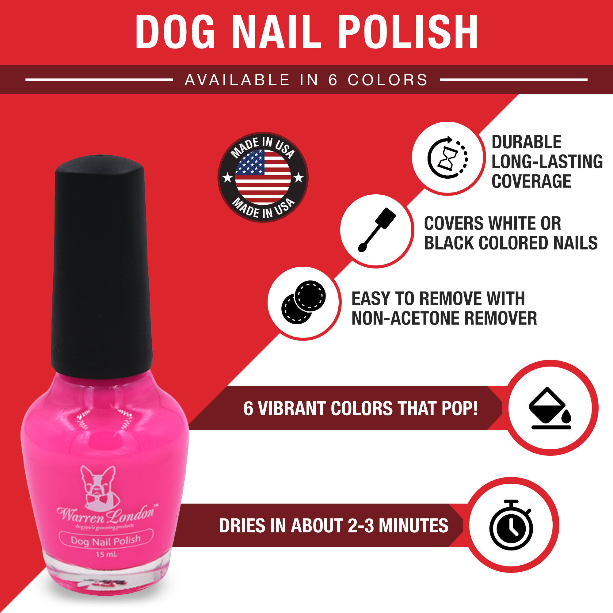 WARREN LONDON Dog Nail Polish All 6 Colors In A Bottle， 15 ml.