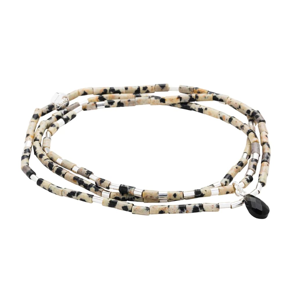 Scout Curated Wears  Teardrop Stone Wrap - Dalmatian Jasper/Obsidian/Silver - Stone of Joy