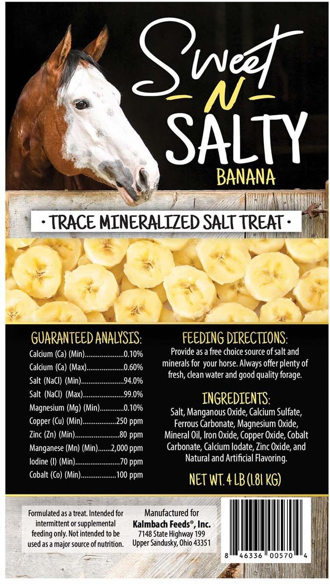 Kalmbach Feeds Sweet N Salty Banana Flavored Horse Salt Treat， 4-lb brick