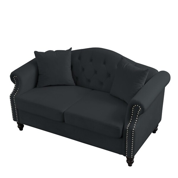 Chesterfield Sofa Black Velvet for Living Room