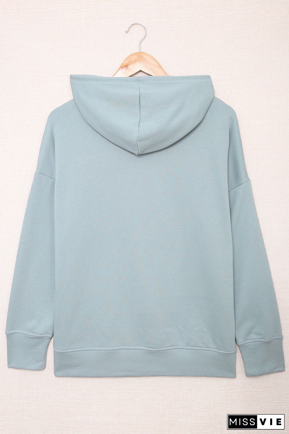 Sky Blue Drop Shoulder Slit Hem Casual Hoodie