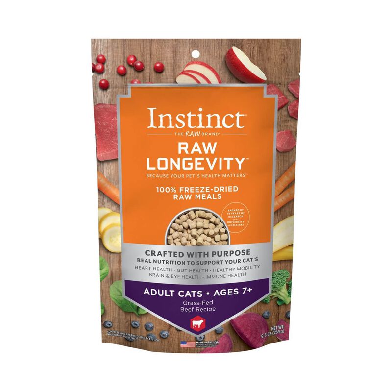 Instinct® Raw Longevity™ 100% Freeze Dried Raw Meals Grass Fed Beef Recipeandnbsp;For Adult Cats Ages 7+ 9.5oz