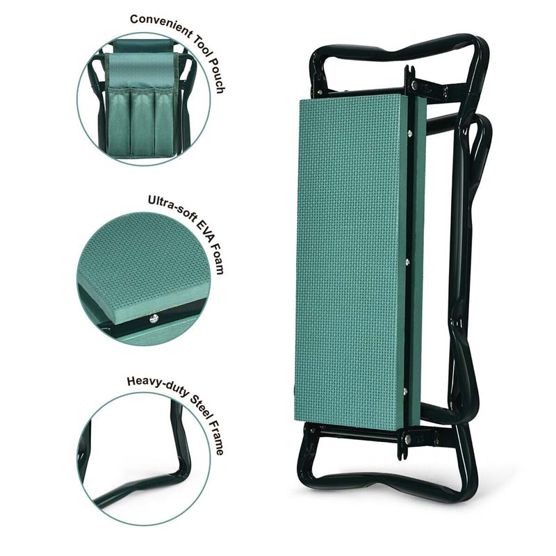 Folding Gardening Seat and Kneeler Bench, Portable Garden Stool with Tool Pouches & Soft Eva Pad Seat