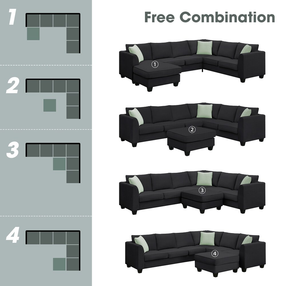 112 inch Sectional Sleeper Sofa Living Room Sets with 7 High Quality Seats and 3 Pillows  L Shape Fabric Cushions Couches