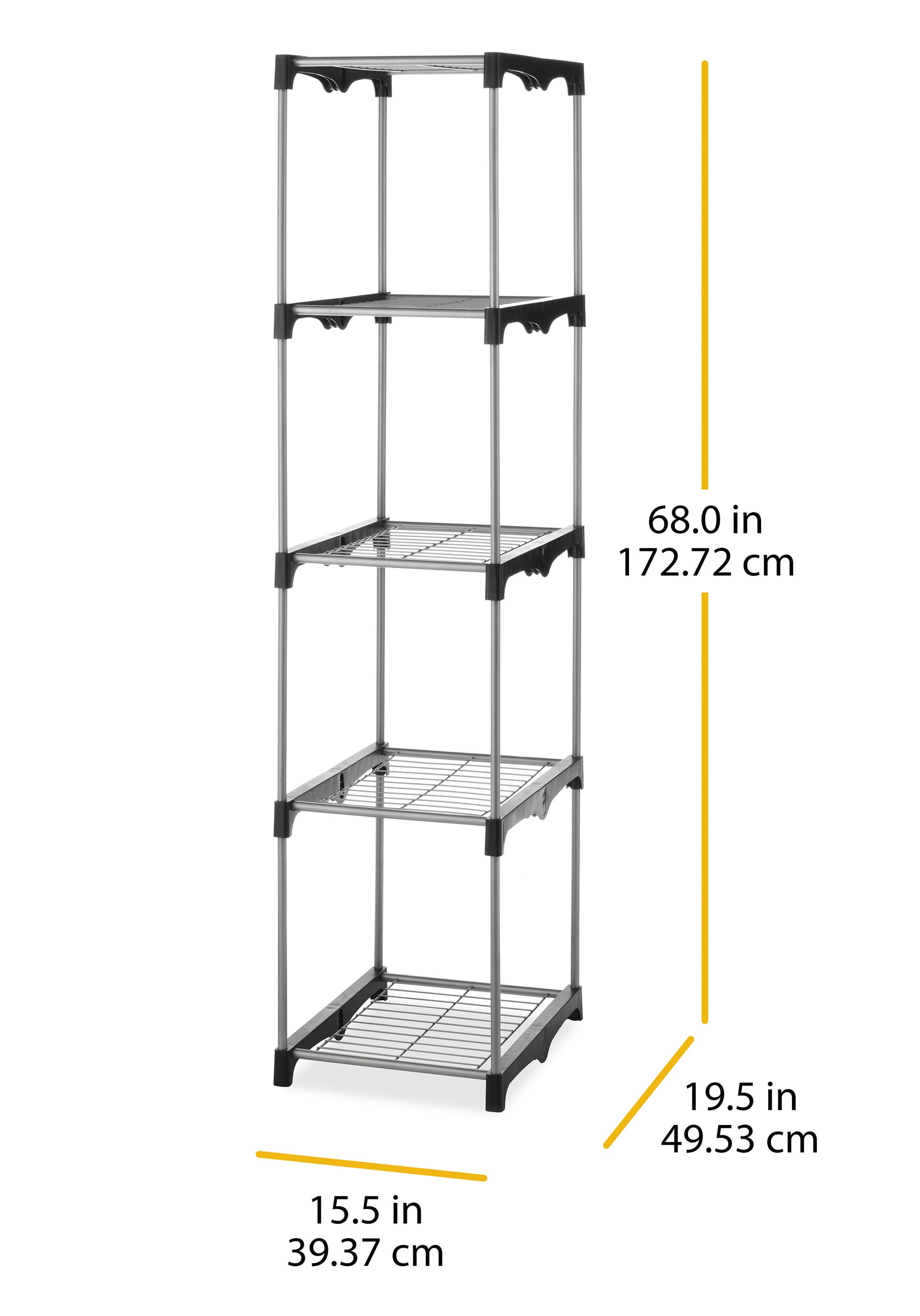 Whitmor 5-Tier Shelf Tower Closet System,  Metal with Plastic Connectors, Silver and Black