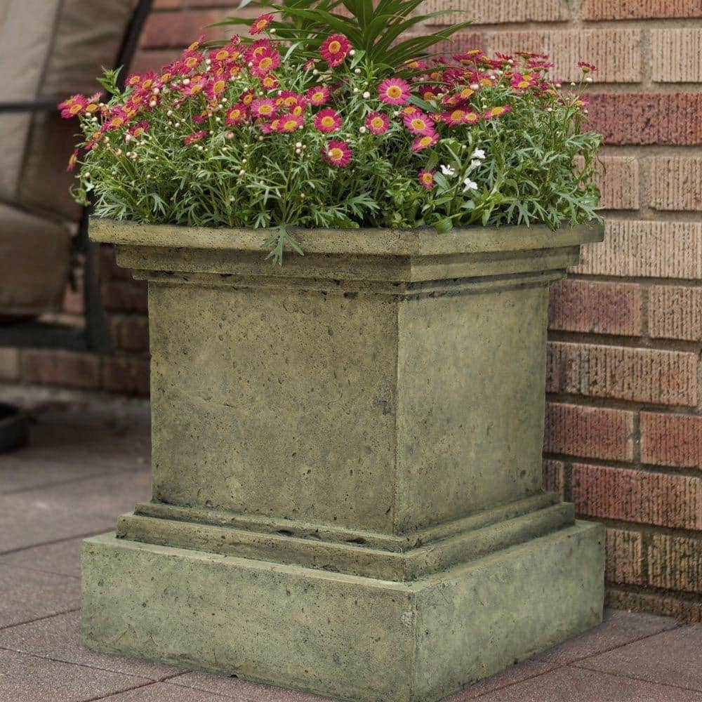 MPG 16-1/2 in. Square Cast Stone Fiberglass Pedestal Planter in Aged Granite Finish PF5430AG