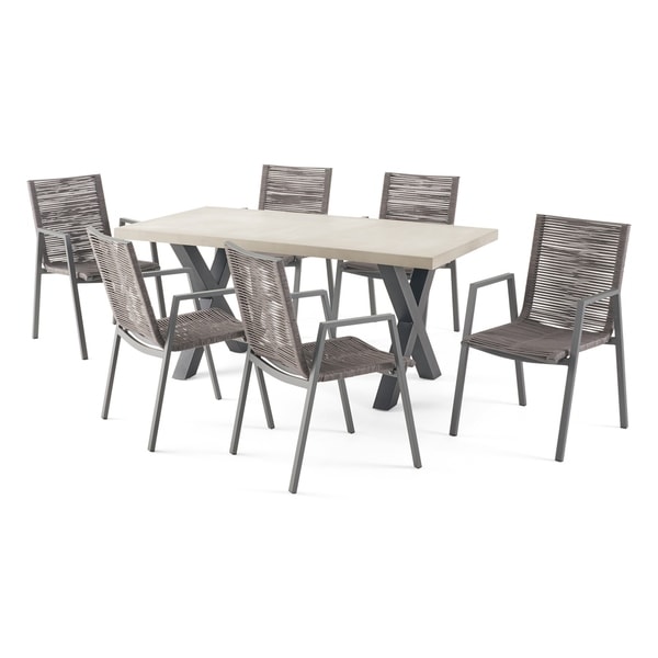 Quartz Outdoor Modern 6 Seater Aluminum Dining Set by Christopher Knight Home