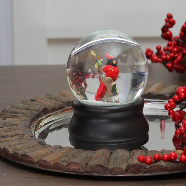 5.5 Red Cardinal Branch Holly Leaves Berries Christmas Snow Globe