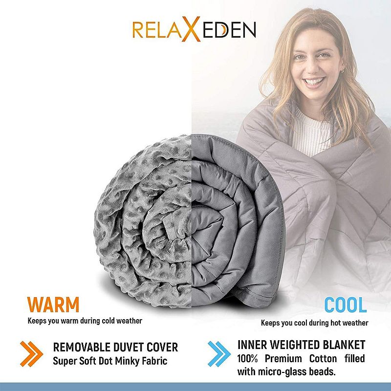 RELAX EDEN Adult Cotton Weighted Blanket w/ Navy Cover， 60 x 80 In， 15 Lb， Grey