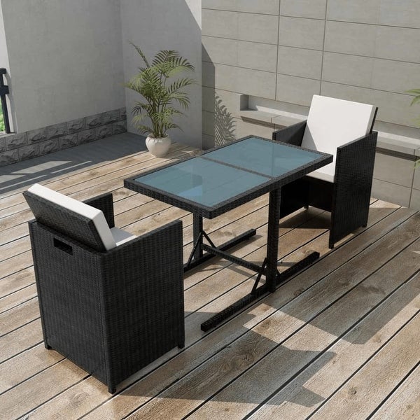 3 Piece Bistro Set with Cushions Poly Rattan Black - Overstock - 35107496