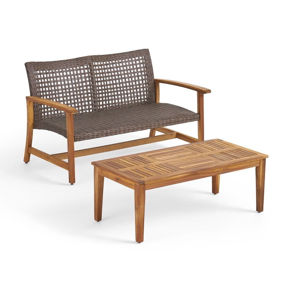 Hampton Outdoor Acacia/ PE Wicker Loveseat and Coffee Table Set by Christopher Knight Home