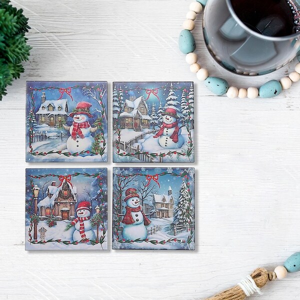 Square Ceramic Trivet Snowman