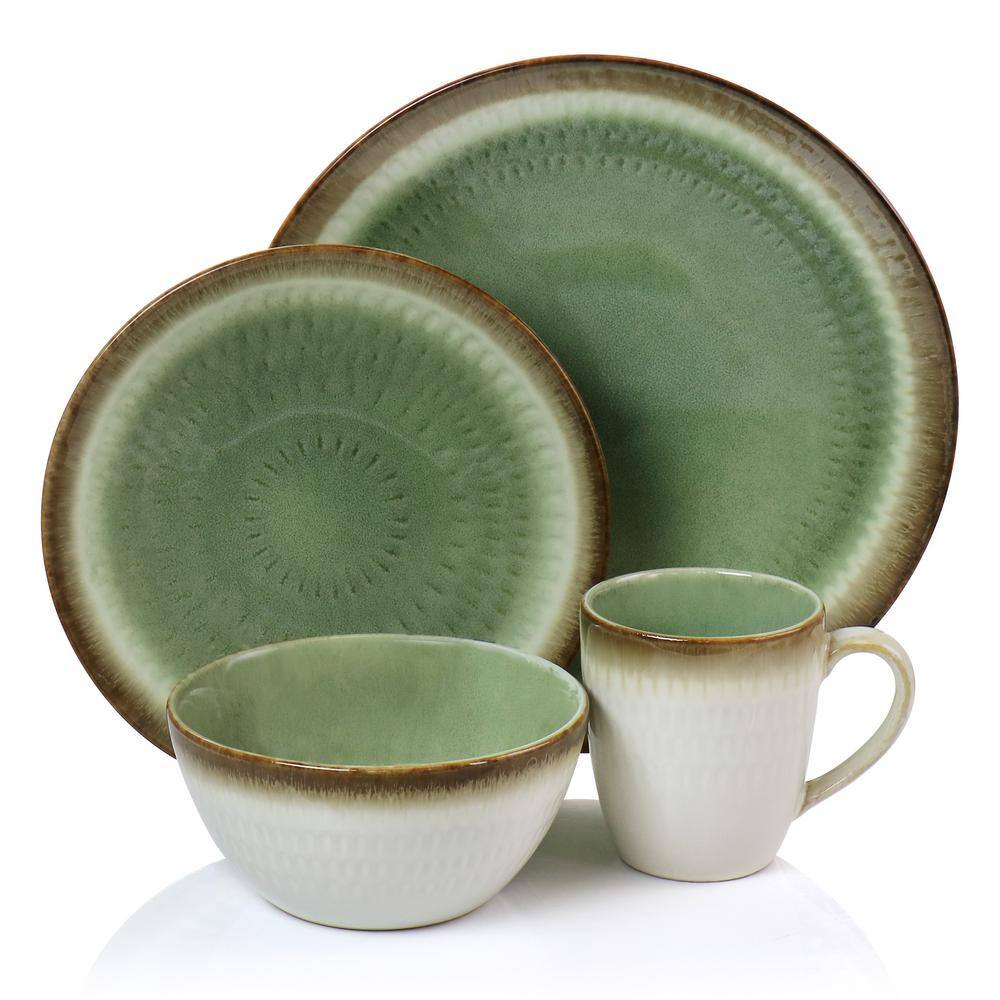 GIBSON elite Moonstruck 16-Piece Green Ceramic Dinnerware Set 985116140M