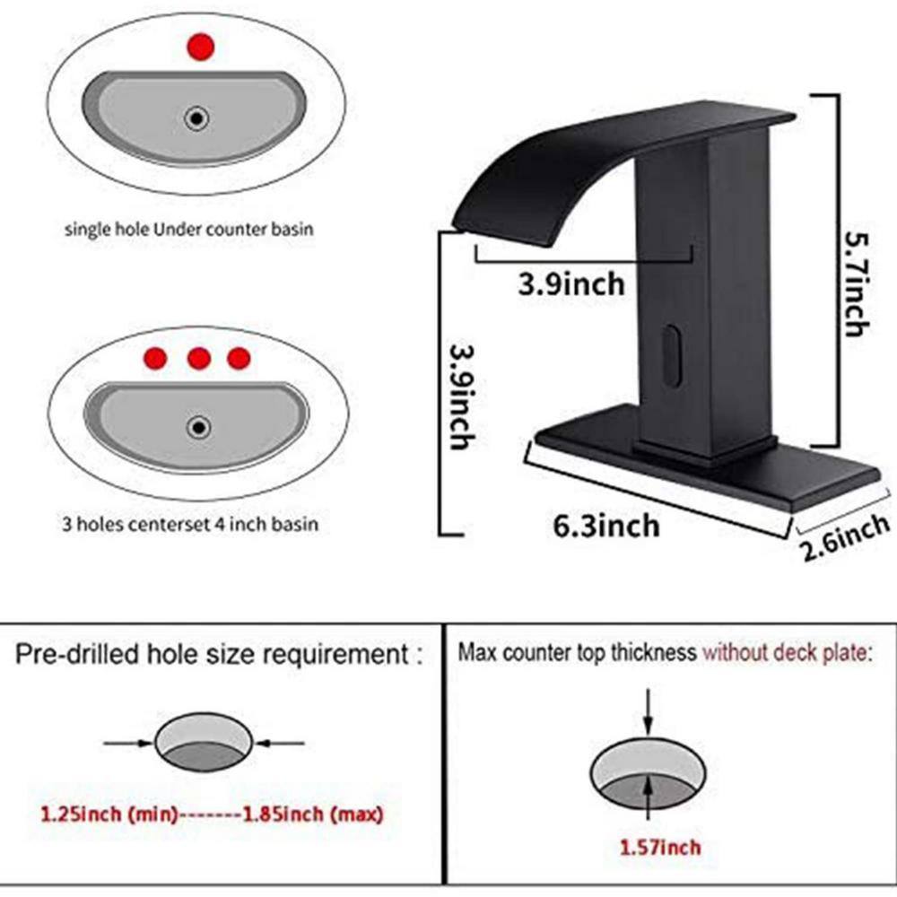 BWE DC Battery Powered Touchless Single Hole Bathroom Faucet Motion Sensor Deck Mount With Drain Assembly In Matte Black A-918105-B-2