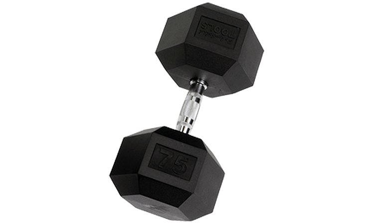 Body-Solid 75 lb Rubber Hex Dumbbell (Each)