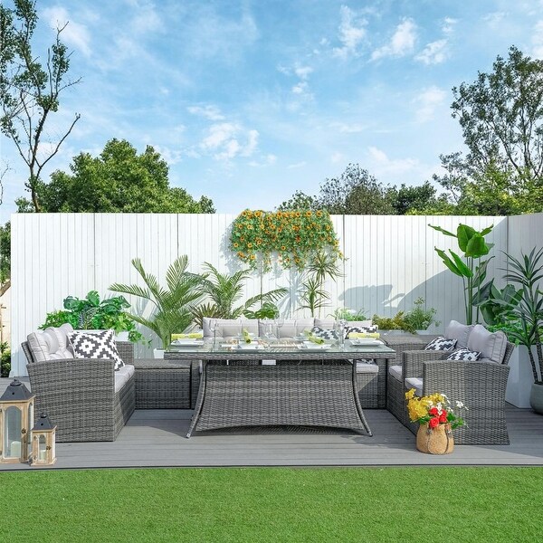 Moda 7piece Patio Outdoor Wicker Sofa Set with Fire Pit Table