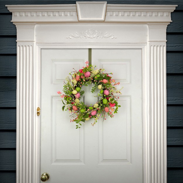 Artificial Pink Floral Spring Wreath With Pastel Eggs And Berries National Tree Company