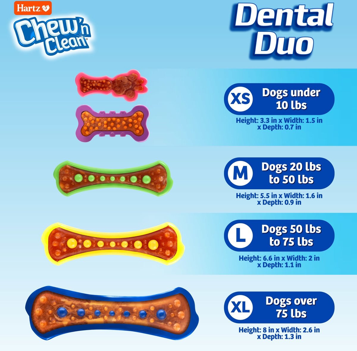 Hartz Chew 'n Clean Dental Duo Dog Treat and Chew Toy， Medium