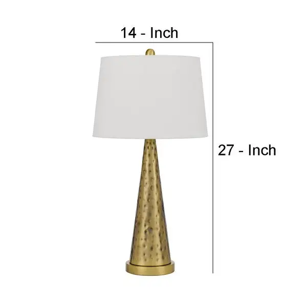 27 Inch Table Lamp with Metal Cone Hammered Brass Base