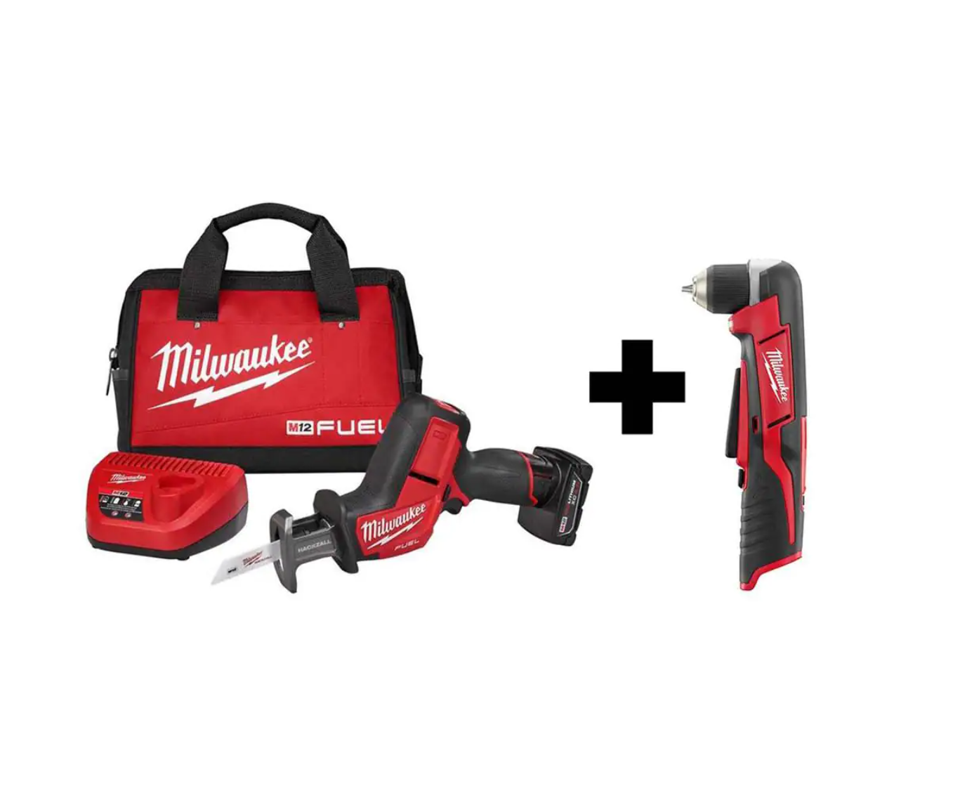 Milwaukee 2520-21XC-2415-20 M12 FUEL 12-Volt Lithium-Ion Brushless Cordless HACKZALL Reciprocating Saw Kit with M12 3/8 in. Right Angle Drill