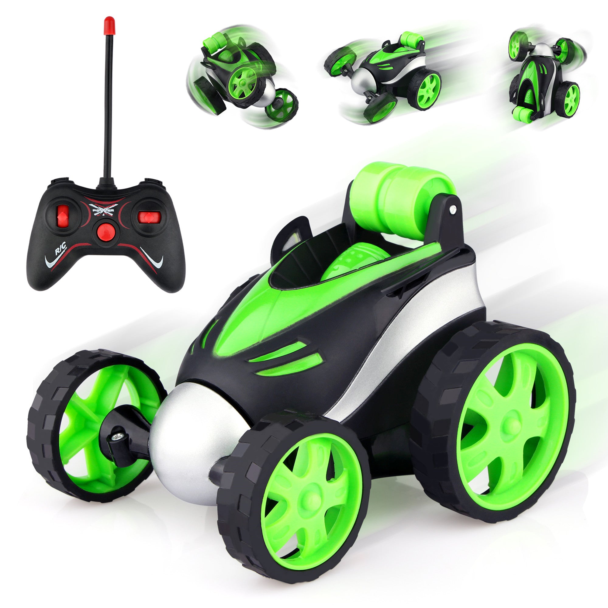 Wupuaait Remote Control Rolling Car Toys， Stunt Car with 360° Rotation Xmas Gift for 3-12 Years Old Kids， Green