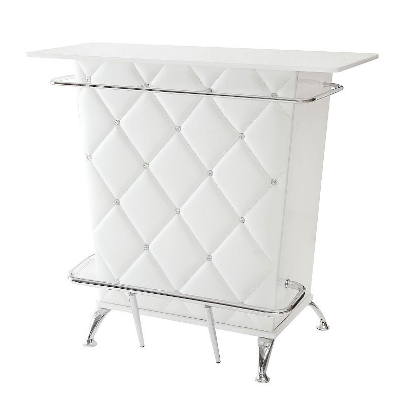 Contemporary Style Leatherette Padded Bar Table With Button Tufting， White