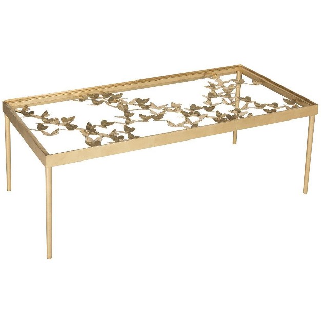 Rosalia Butterfly Coffee Table Gold tempered Glass Safavieh