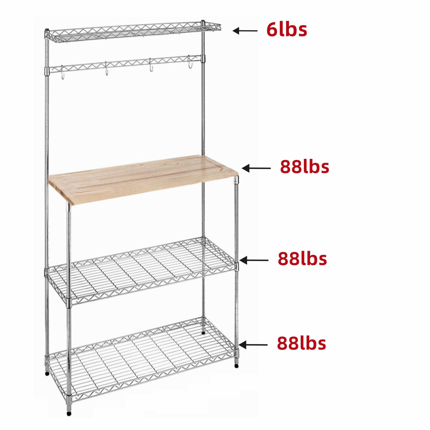 Nisorpa Baker's Rack for Kitchens， Microwave Stand Storage Rack， Kitchen Storage Organizer Shelf Workstation with 6 Hooks