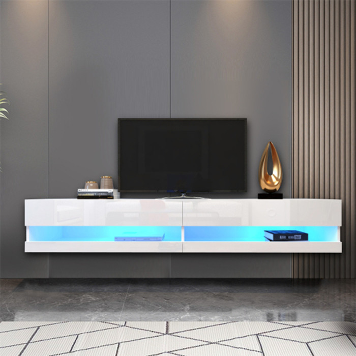 Modern White MDF benches Wall Mounted Floating TV stand with 20 Color LEDs   Modern   Entertainment Centers And Tv Stands   by HIGHLIGHT USA LLC  Houzz