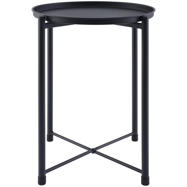 Round， Small， Removable top， Anti-Rust and Waterproof， 16 x 16 x 20.5 inch Metal Tray End Table