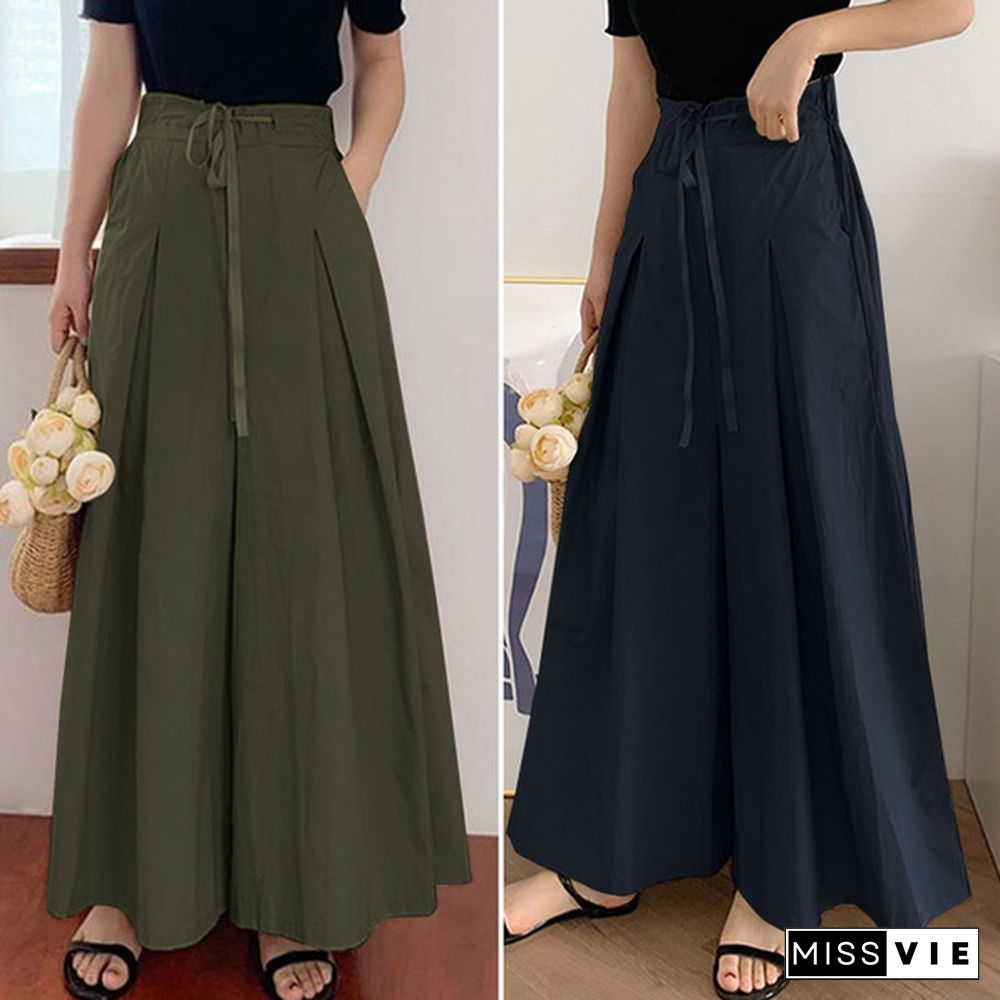 Women Culottes Wide Legs Palazzo Long Dress Pants Ladies Pull On Trousers Skirts