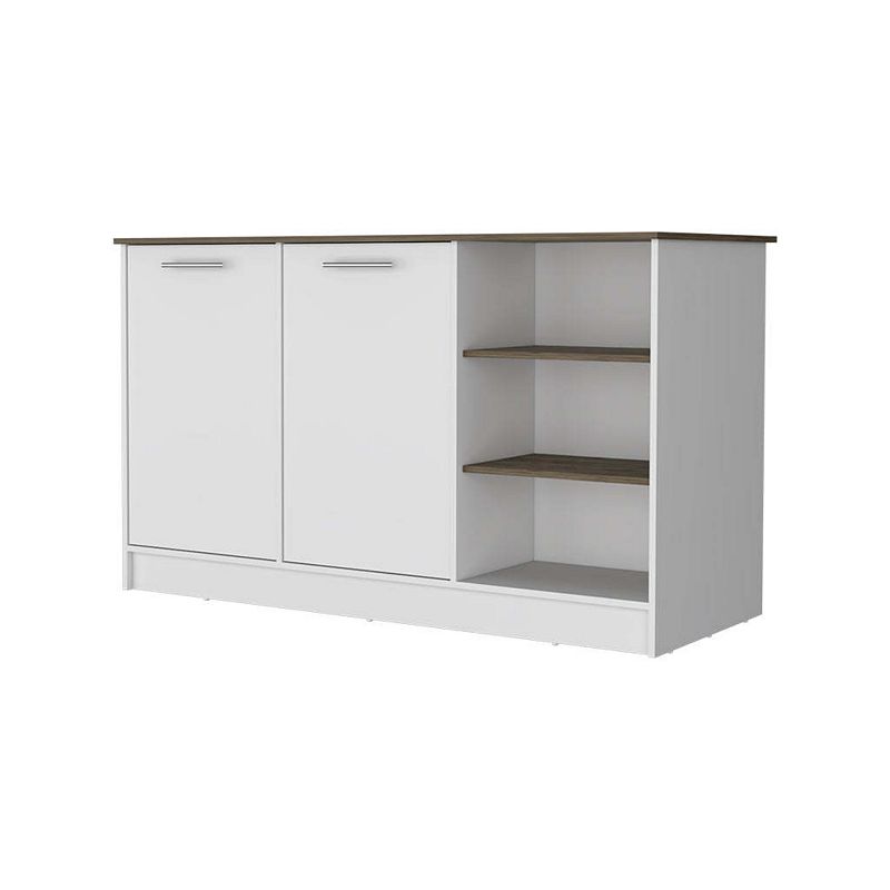 Gladiolus Kitchen Island， Two Cabinets， Three Open Shelves