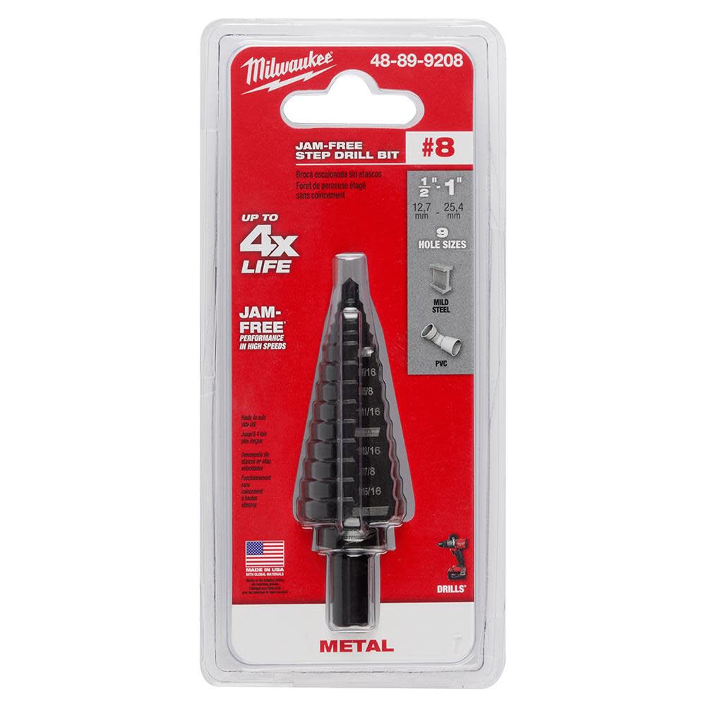 Milwaukee #8 Step Drill Bit 1/2 in. - 1 in. x 1/16 in. 48-89-9208 from Milwaukee