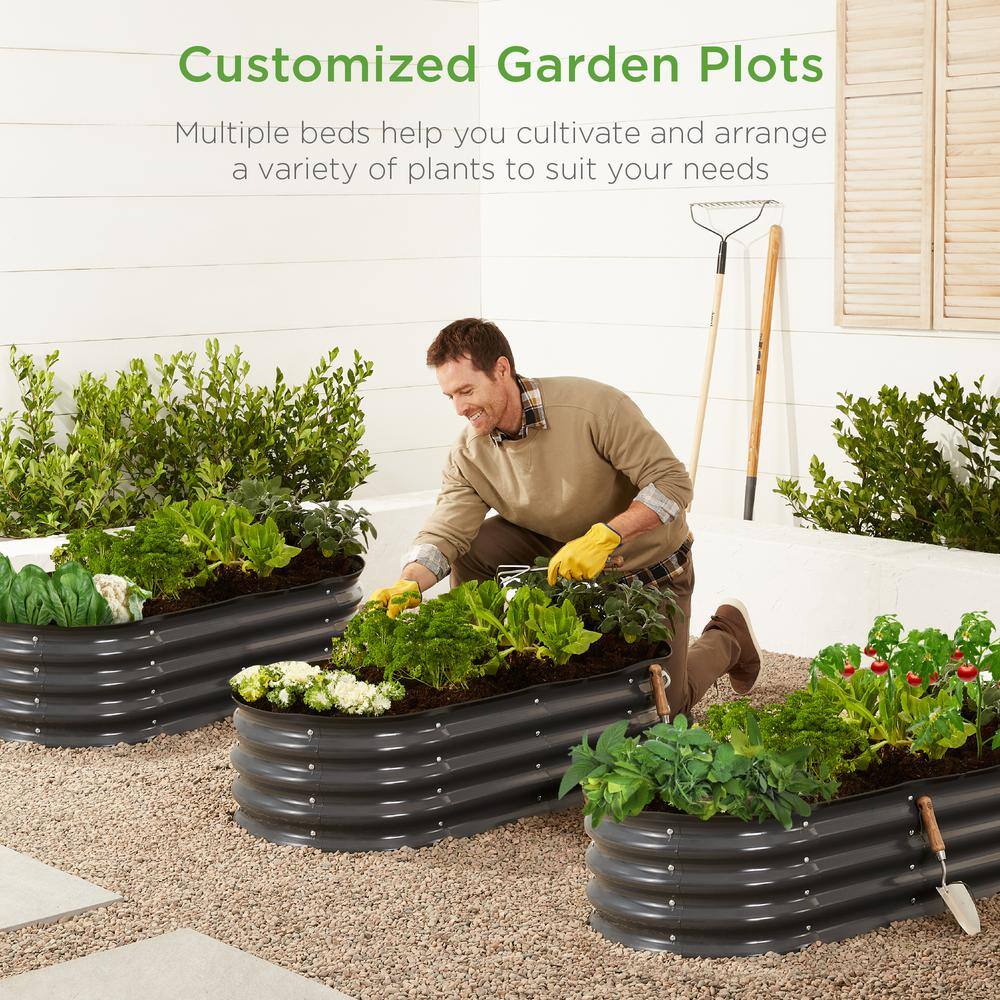 Best Choice Products 4 ft. x 2 ft. x 1 ft. Oval Steel Raised Garden Bed Planter Box for Vegetables Flowers in Charcoal SKY6599