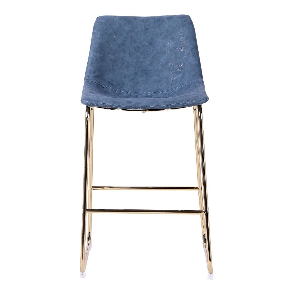 Pu Leather Upholstered Stool With Gold Plated Metal Frame， Set Of 2 - Blue