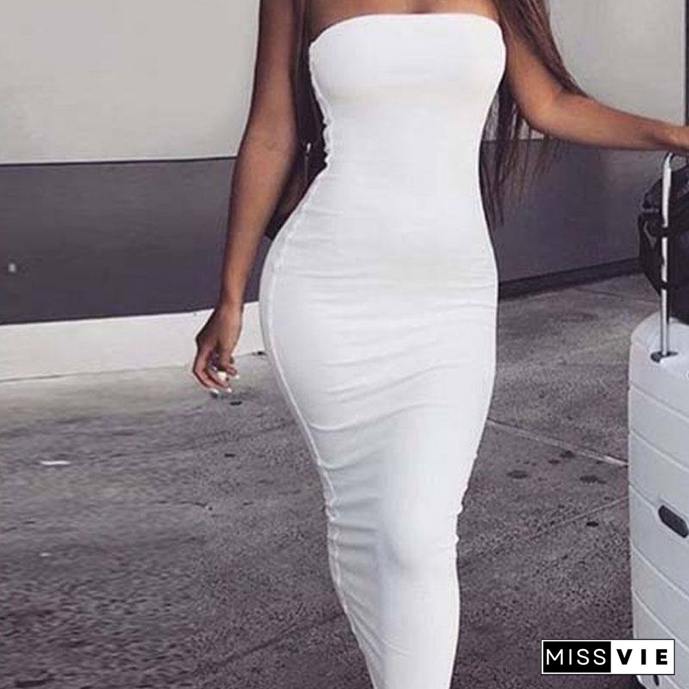 Summer Sexy Long Dress Women Strapless Beach Party Dress Female Tight Bodycon Backless Dress Lady Pencil Dresses for Women