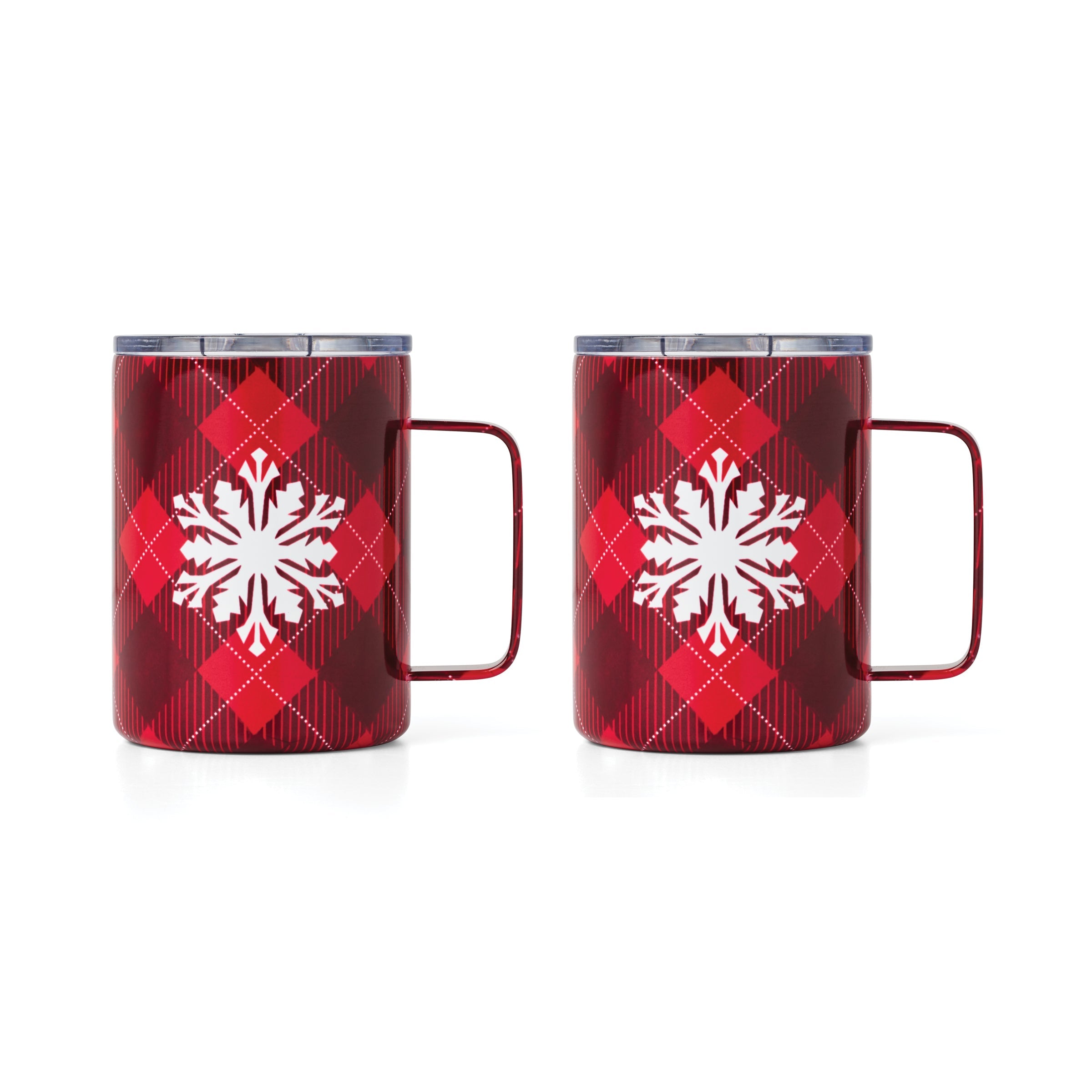 16 Oz Red Plaid Coffee Mugs, Set Of 2