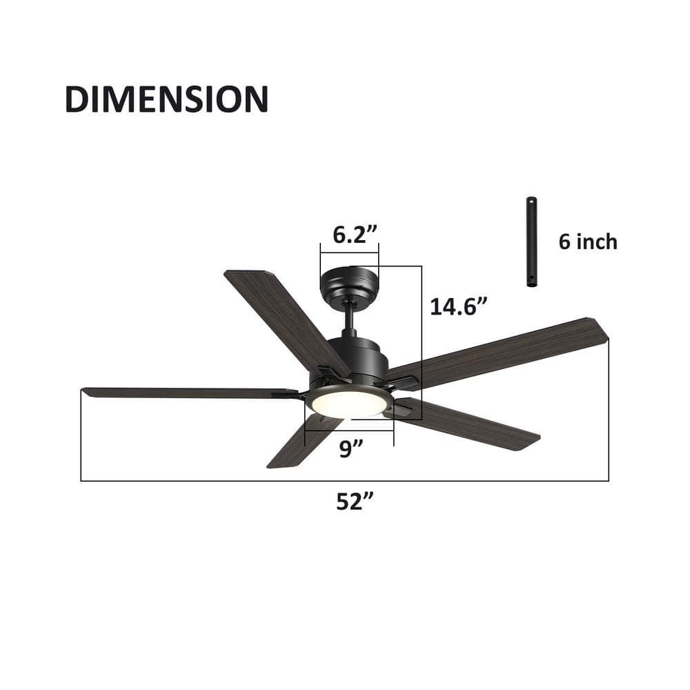 CARRO Essex 52 in Integrated LED IndoorOutdoor Black Smart Ceiling Fan with Light and Remote Works wAlexaGoogle Home