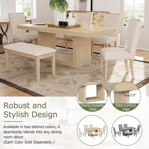 Extendable Dining Table Set with Removable Leaf，4 Upholstered Chair