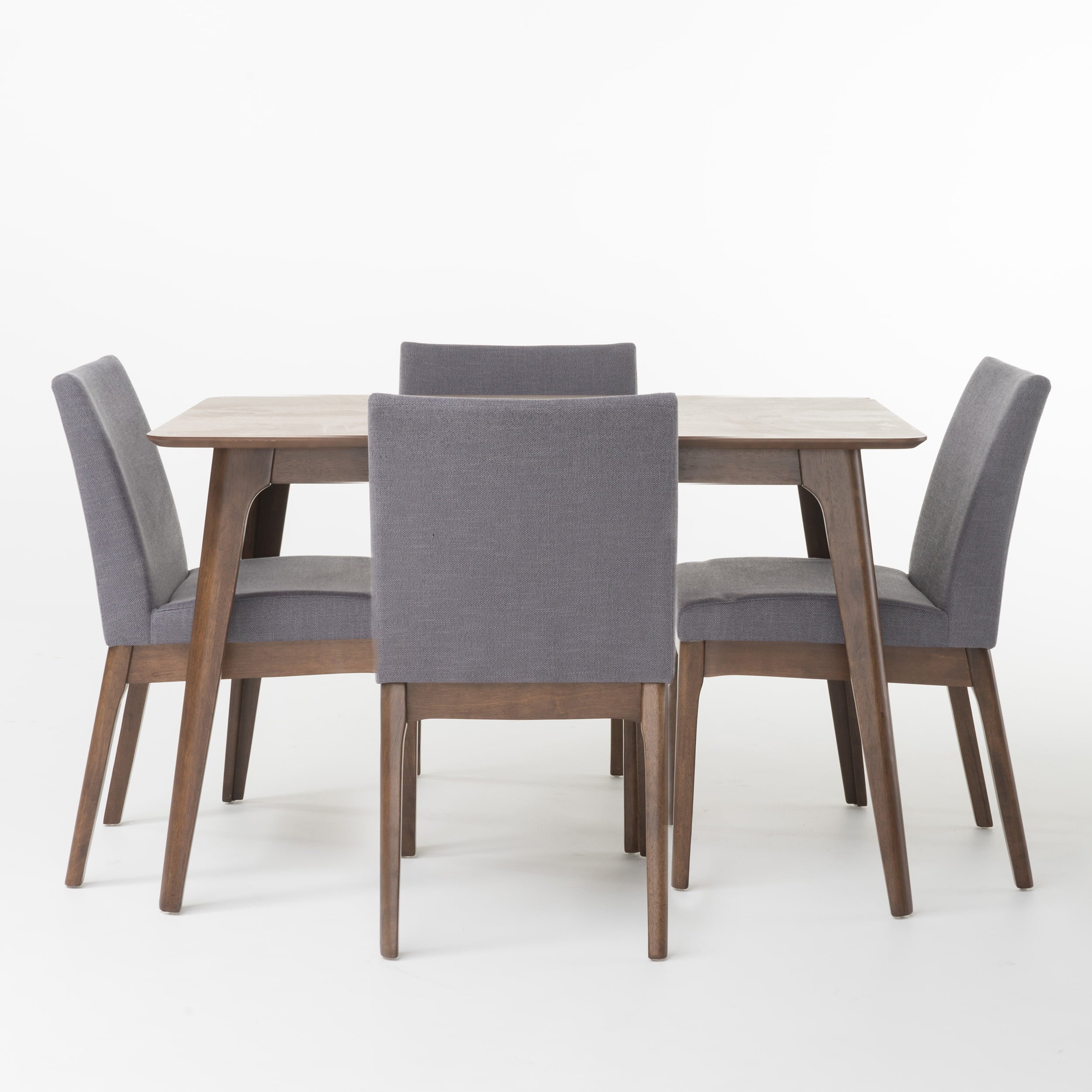 Noble House Caruso Mid-Century Modern 5 Piece Dining Set, Dark Gray and Walnut