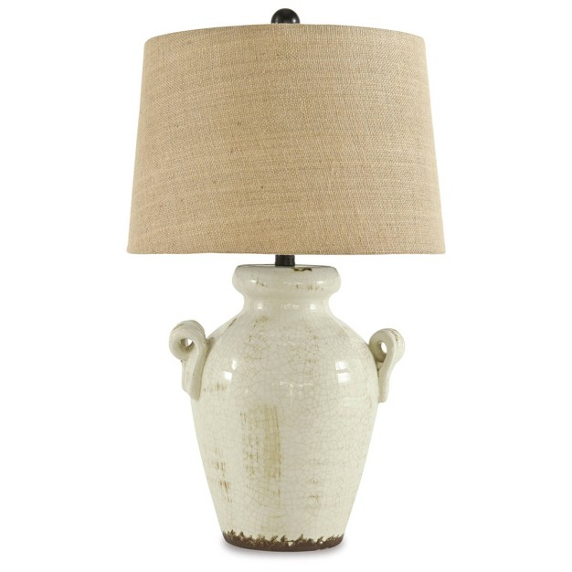 Emelda Ceramic Table Lamp Cream Signature Design By Ashley