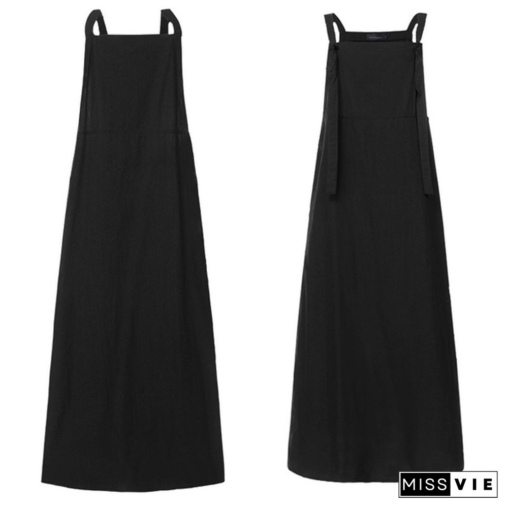 Women Summer Plus Size Strappy Maxi Sundress Loose Solid Pinafore Overalls Holiday Dress Oversized