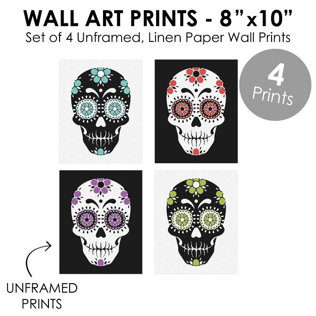 Big Dot Of Happiness Day Of The Dead Unframed Sugar Skull Linen Paper Wall Art Set Of 4 Artisms 8 X 10 Inches