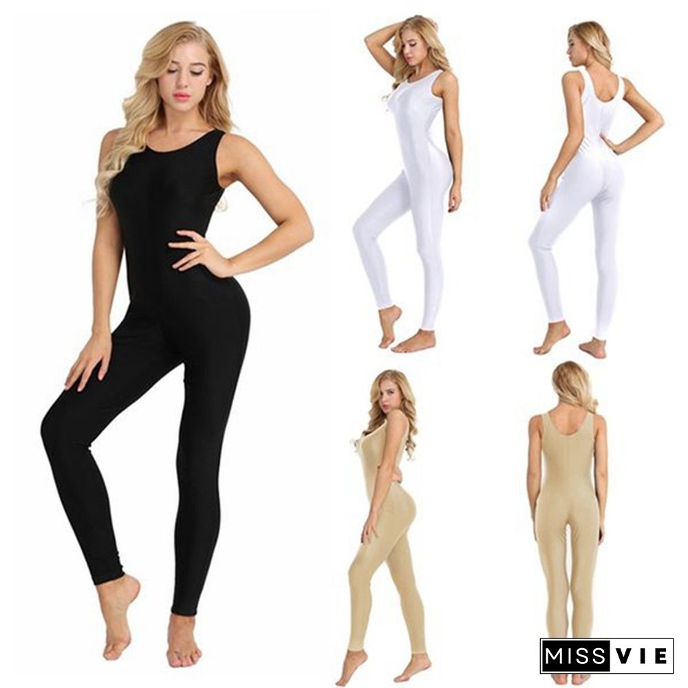 Women Footless Stretchy Solid Tank Unitard Yoga Dance Leotard Bodysuit Gymnastics Exercise Jumpsuit