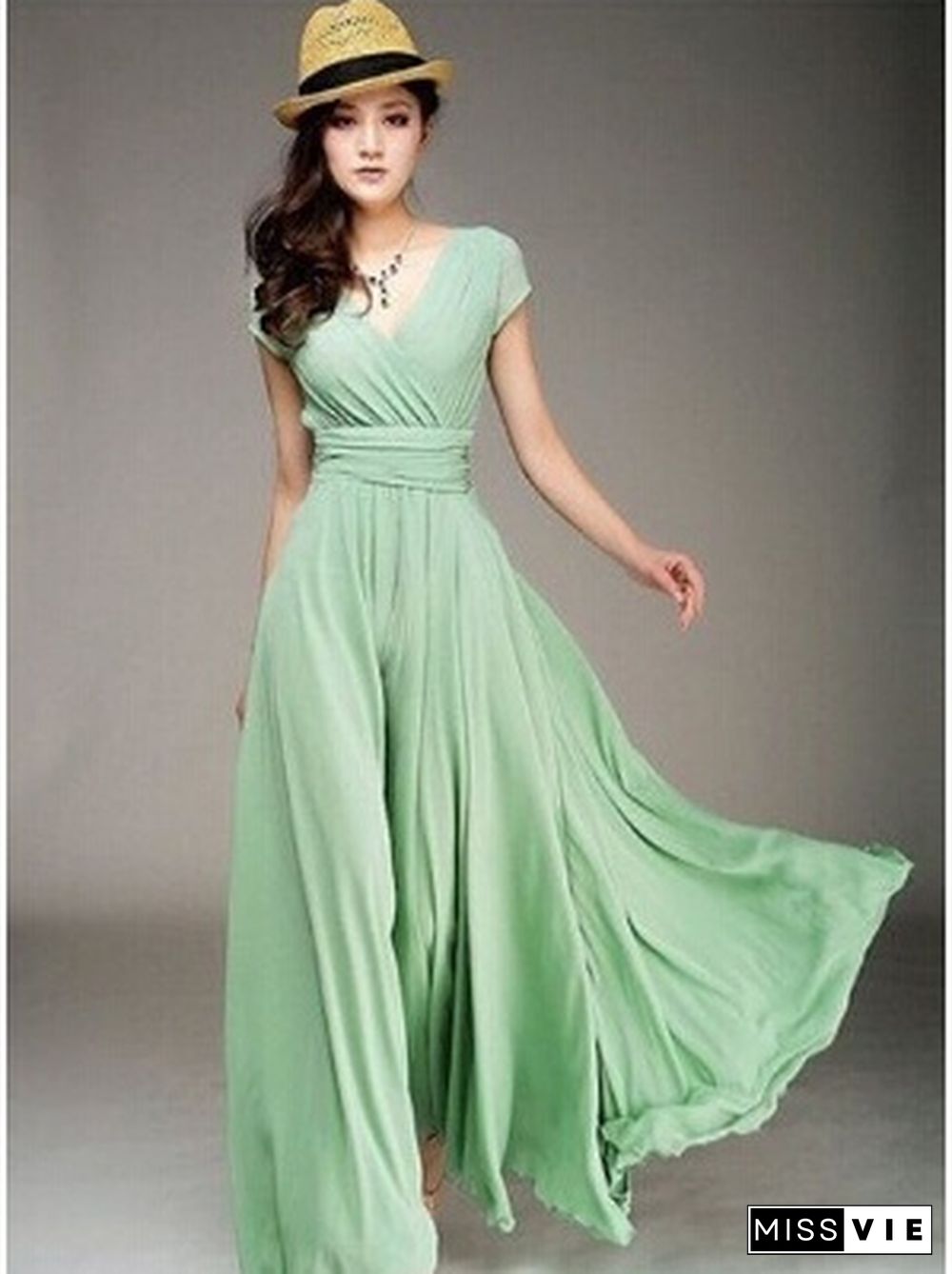 Women's Fashion Bohemian Maxi Dress Evening Dress V-neck