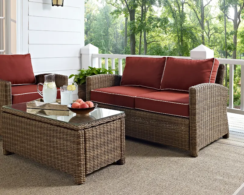 Bradenton Sangria and Wicker Patio Loveseat