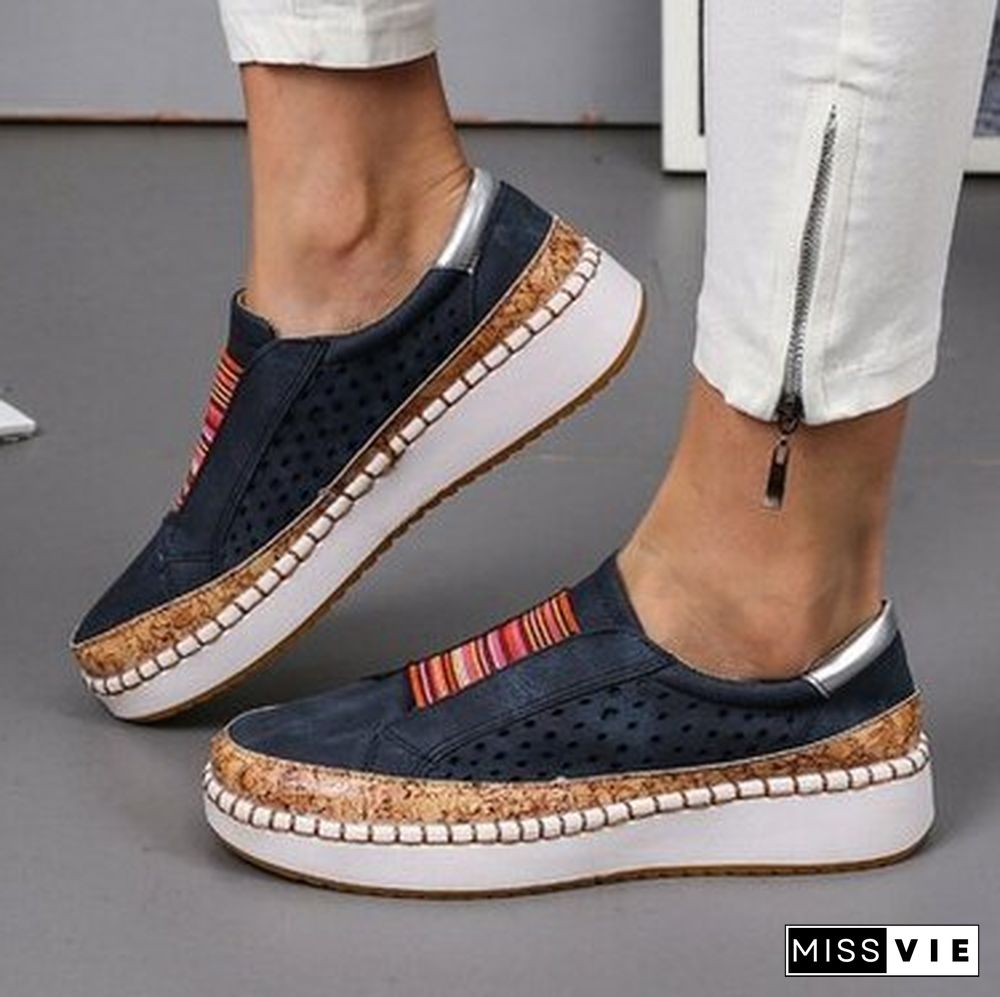 Women Slip On Sneakers Shallow Loafers Vulcanized Shoes Breathable Hollow Out Female Casual Shoes Ladies Leather Flats