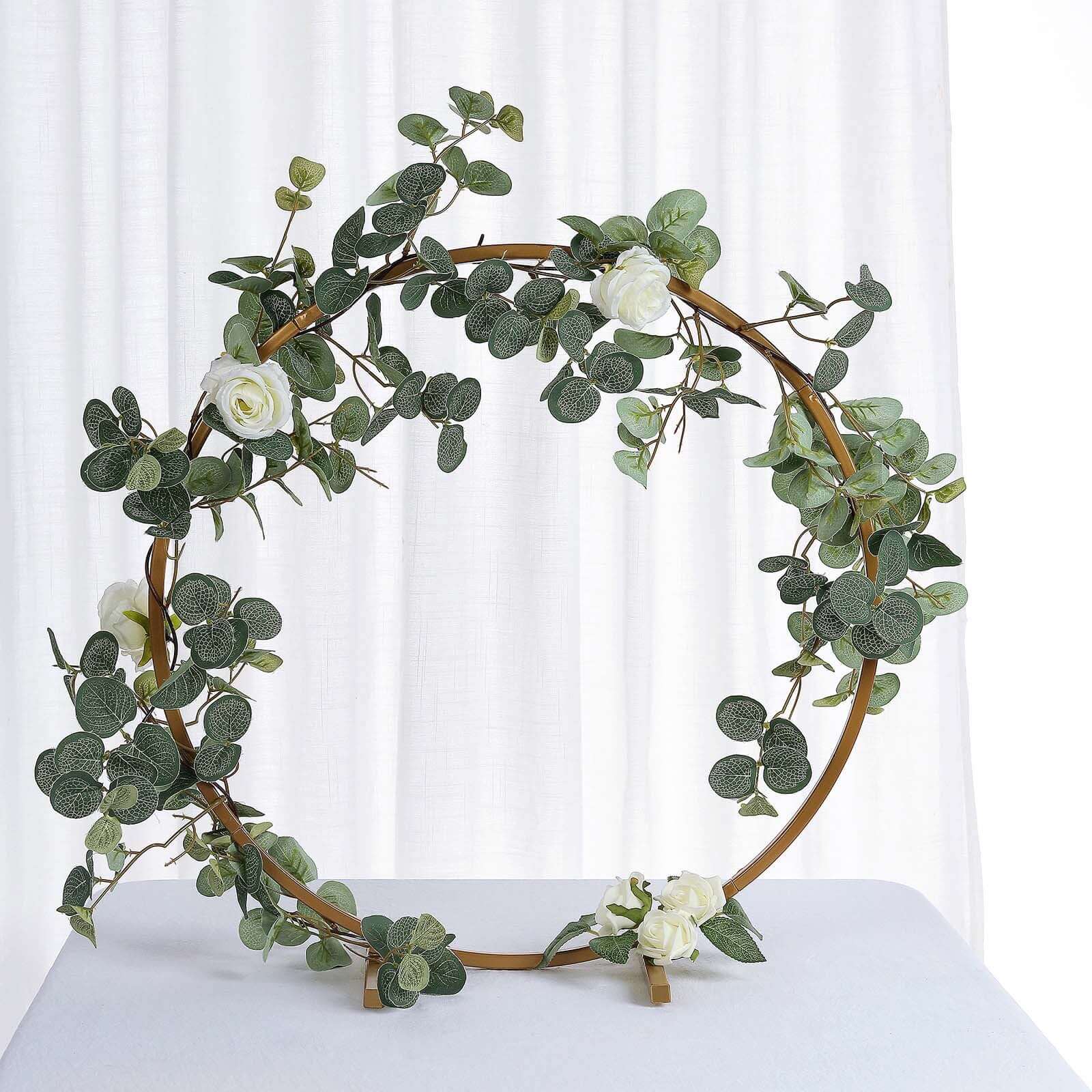 Gold Round Arch Wedding Centerpiece, Metal Hoop Wreath Tabletop Decor 20