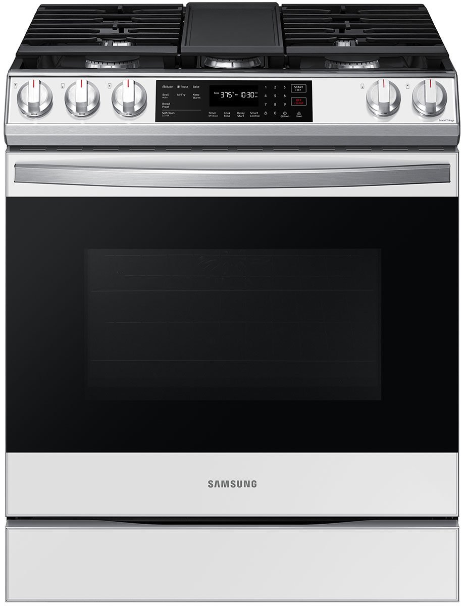  ADA 6 Cu. Ft. White Glass BESPOKE Smart Slide-In Gas Range With Air Fry and Convection